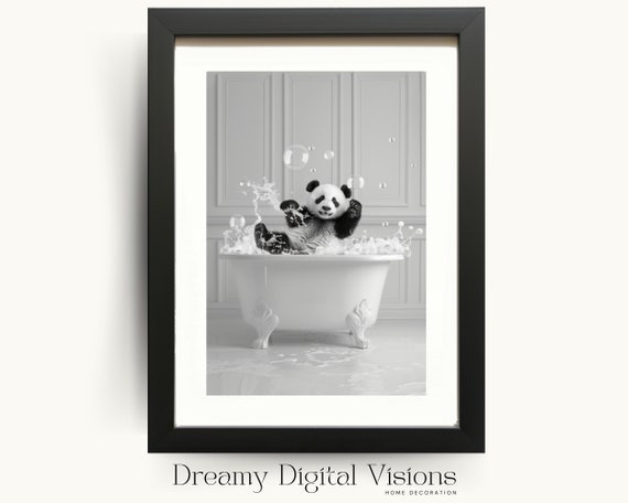Cute Panda In Tub Bathroom Wall Art Print