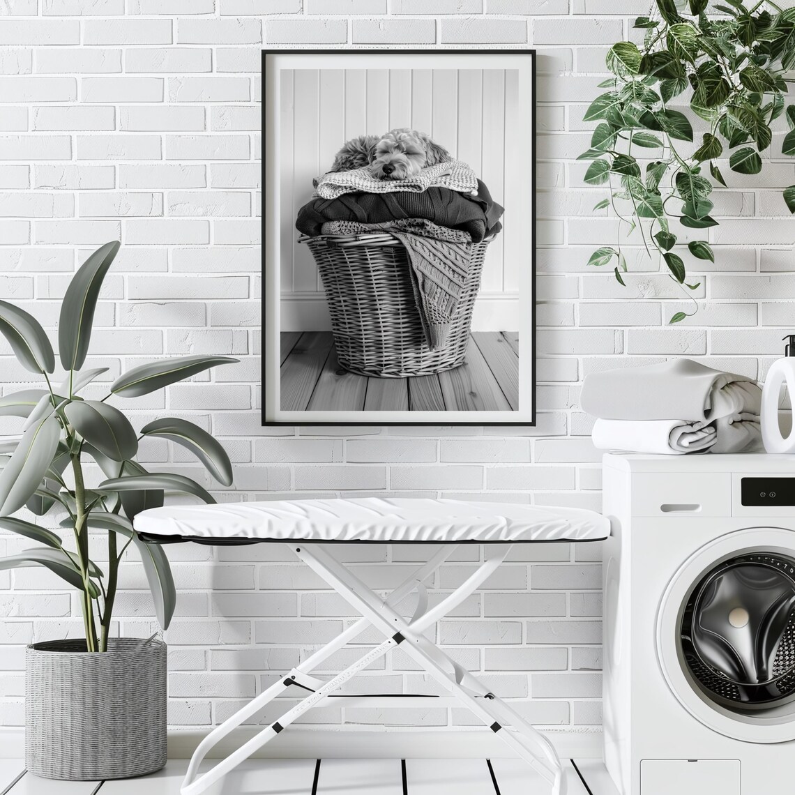 Aussiedoodle Dog Asleep On Laundry Basket Art Print - Image 2