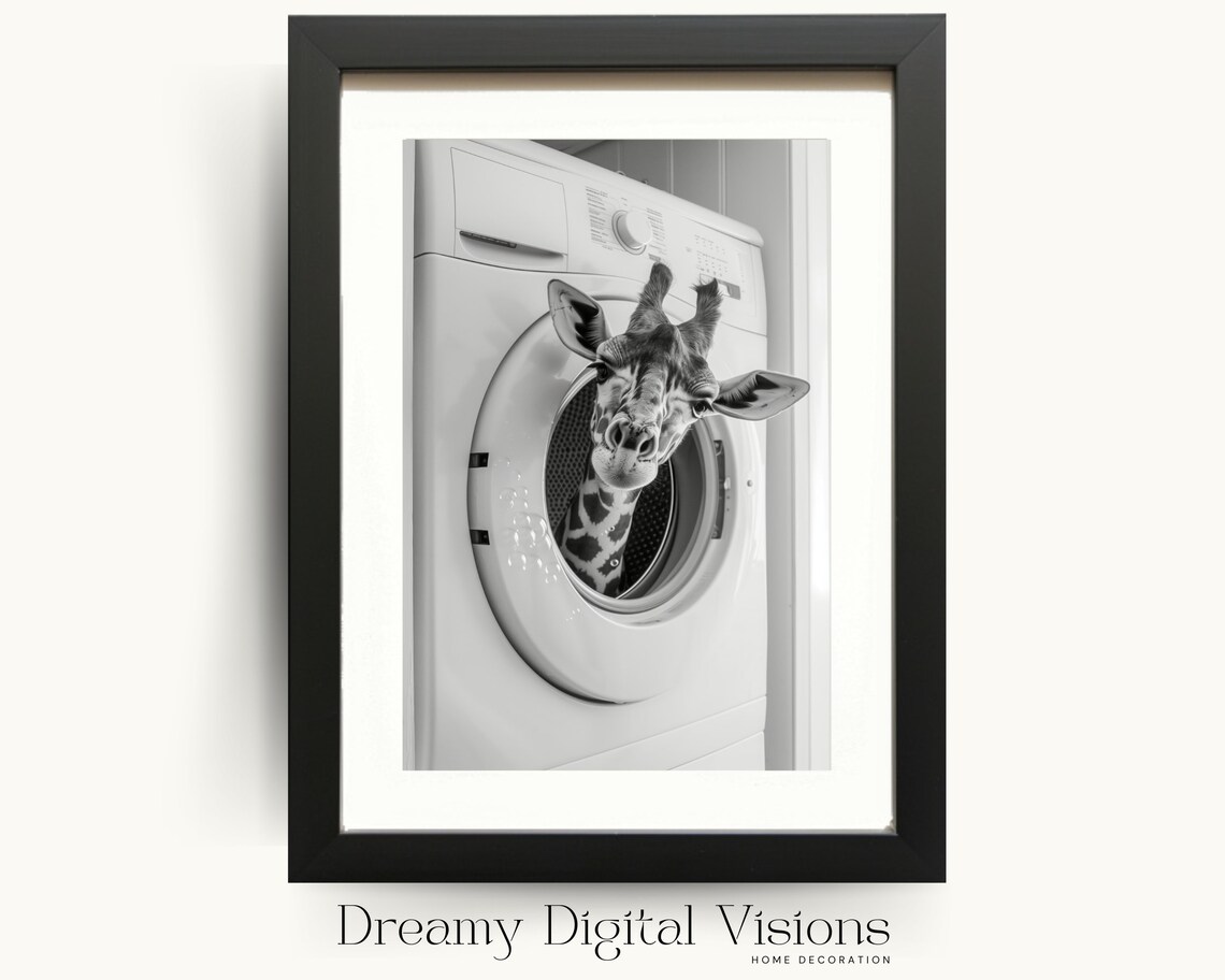 Cute Giraffe In Washing Machine Laundry Room Poster