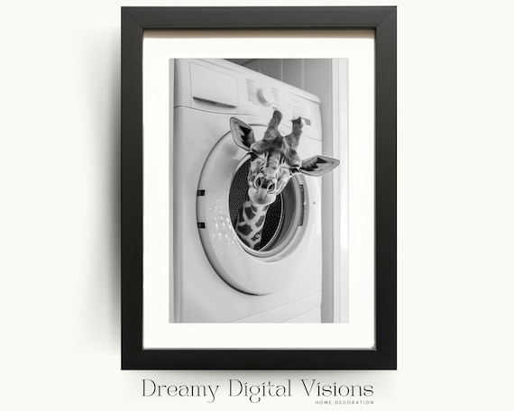 Cute Giraffe In Washing Machine Laundry Room Poster
