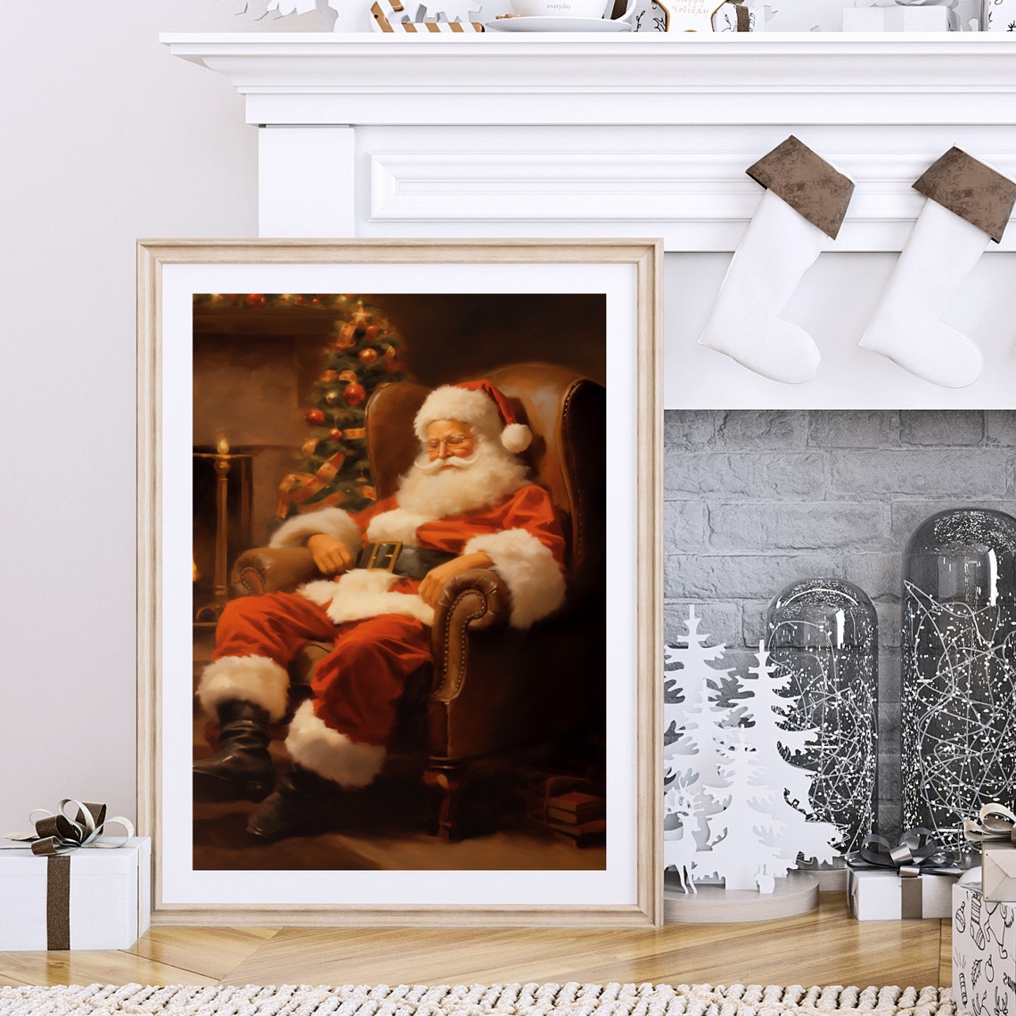 Classic Sleeping Santa Claus Armchair Fireside Holiday Poster - Image 2