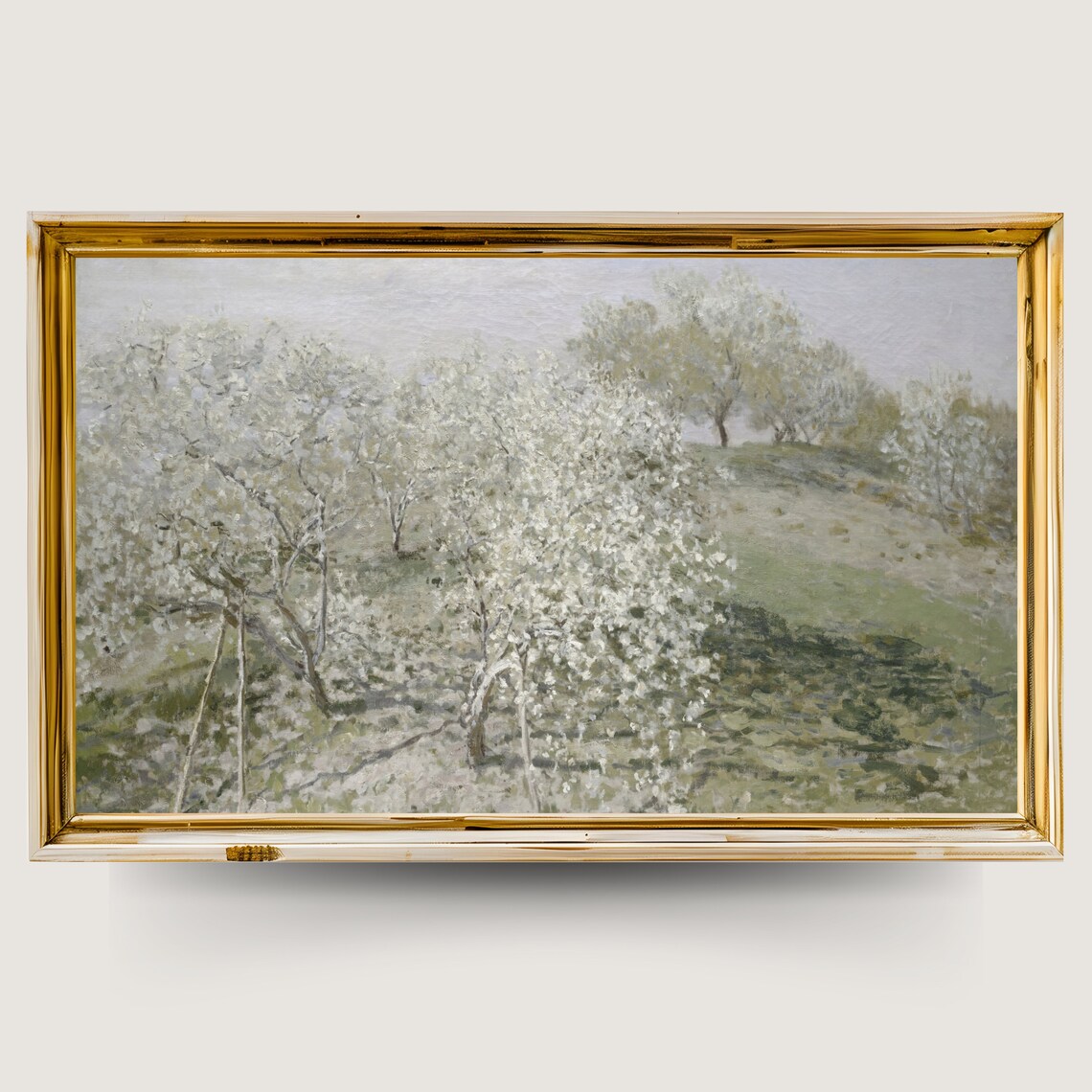 Blossoming Orchard Trees in Spring Panoramic Vintage Impressionist Landscape Print - Image 3