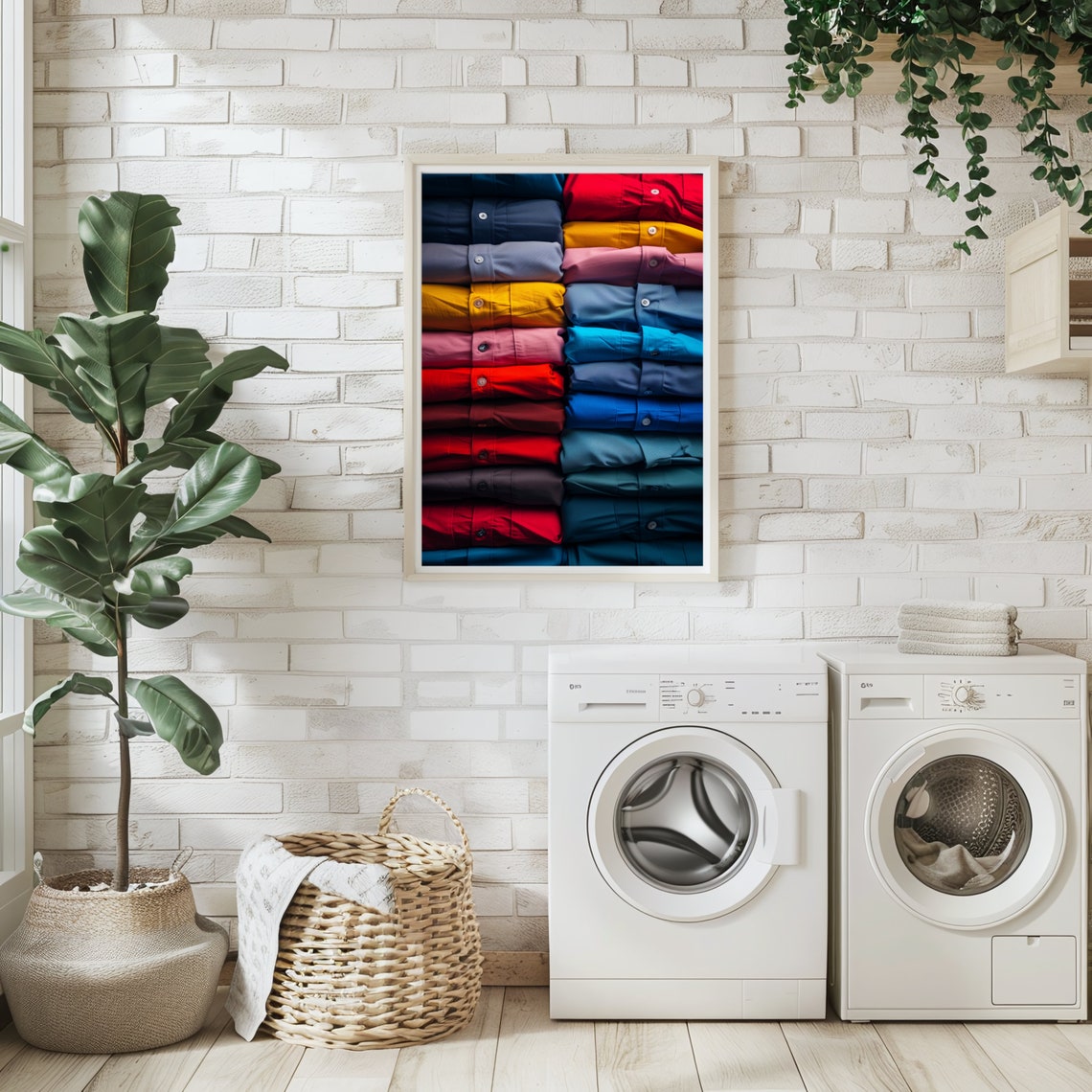 Colorful Folded Button Up Shirts Neat Stacks Laundry Room Decor Poster - Image 3