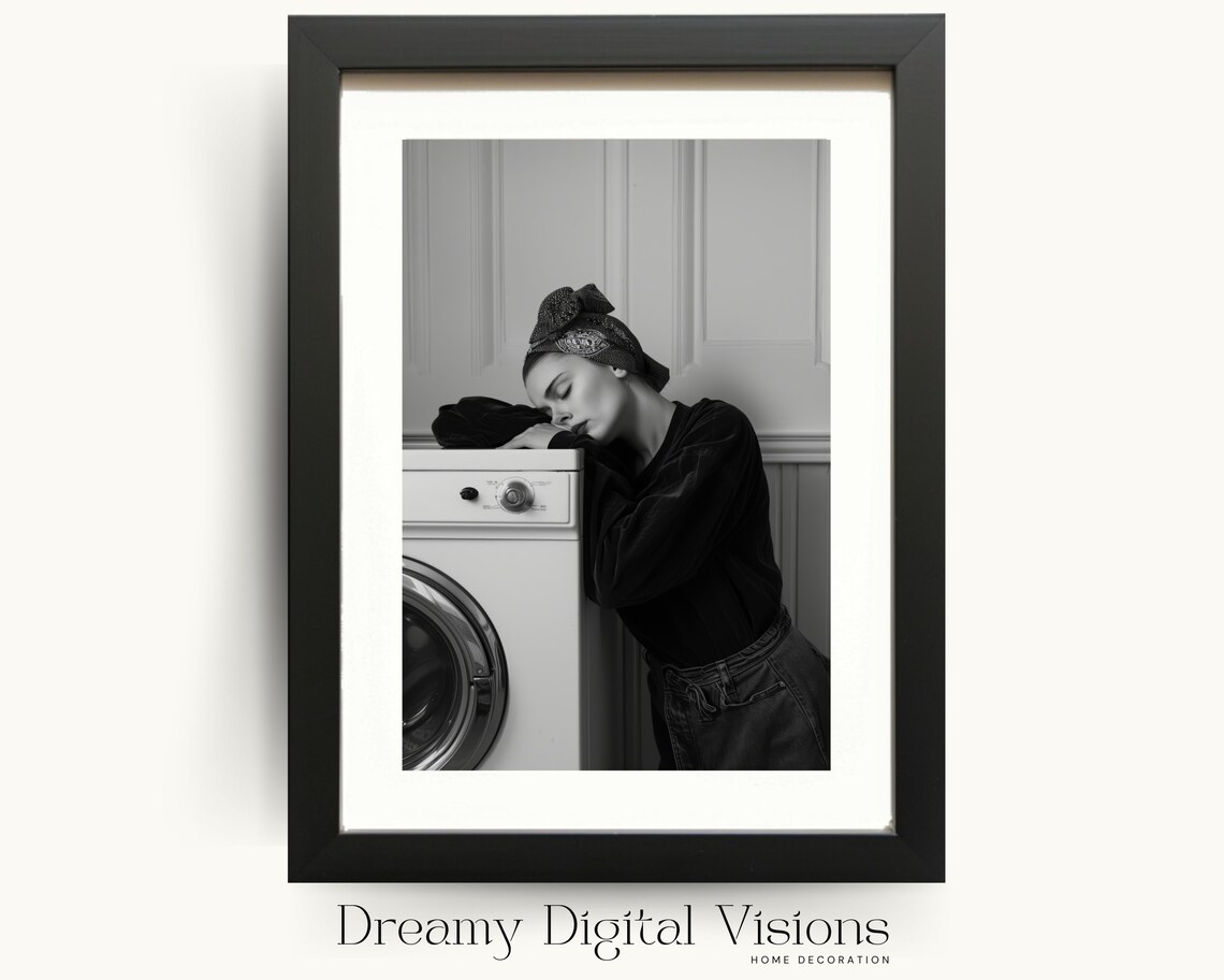 Asleep On The Washing Machine, Funny Laundry Room Art Print