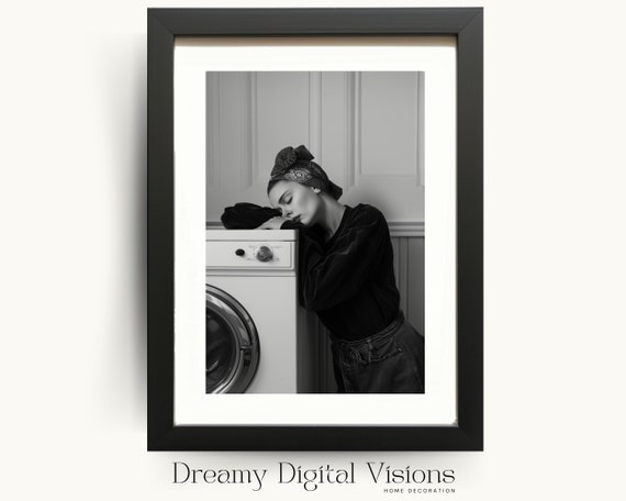 Asleep On The Washing Machine, Funny Laundry Room Art Print