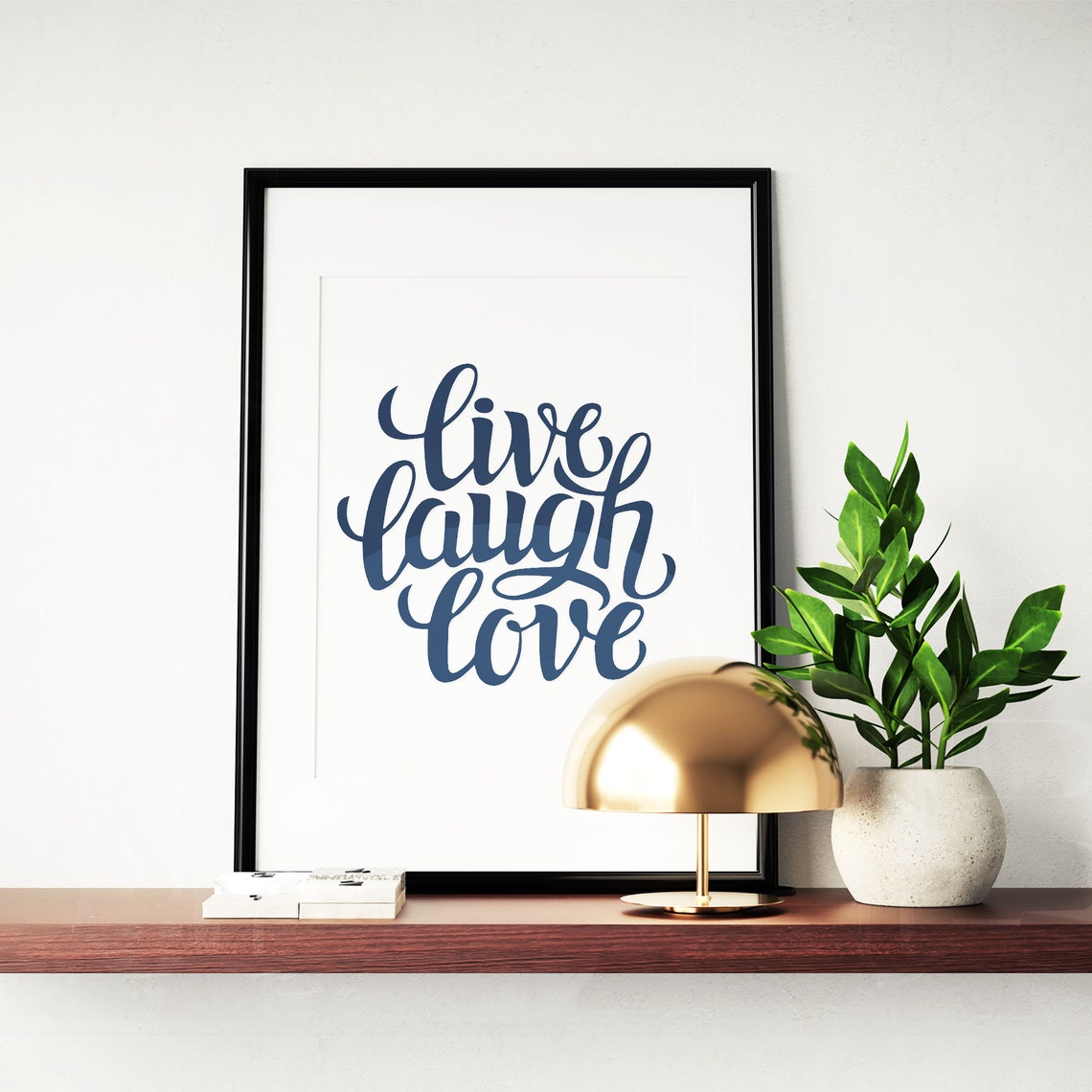 Live Laugh Love Navy Blue Script Minimalist Home Decor Poster
