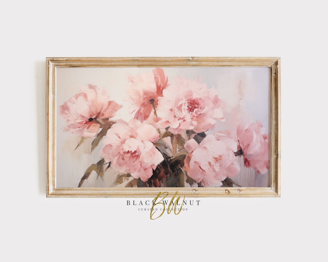 Blush Pink Peony Bouquet Painting Soft Romantic Floral Wall Art