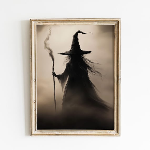 Halloween Witch Wall Art Print Witchy Print Moody Vintage Style Rustic Witch Art Print