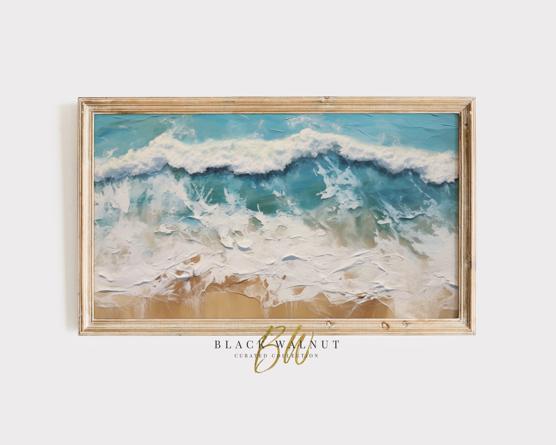 Textured Ocean Waves Aerial Coastal Beach Abstract Blue Surf Art Print