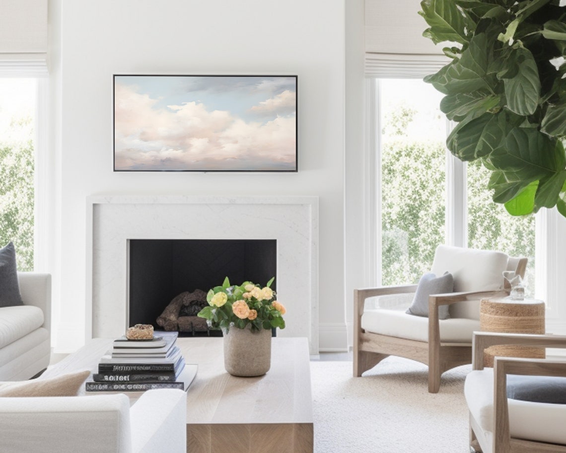 Soft Pastel Clouds Painting Dreamy Sky Abstract Cloud Wall Art - Image 2