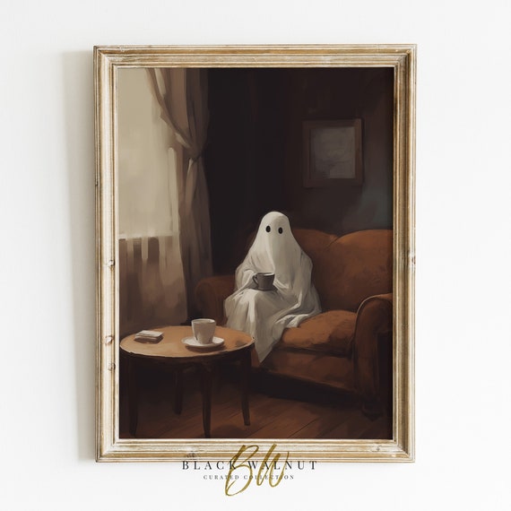 Halloween Cute Ghost Coffee Lover Vintage Art Print