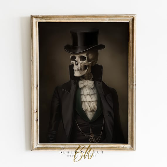 Victorian Skeleton Portrait Top Hat Dark Academia Gothic Art Print