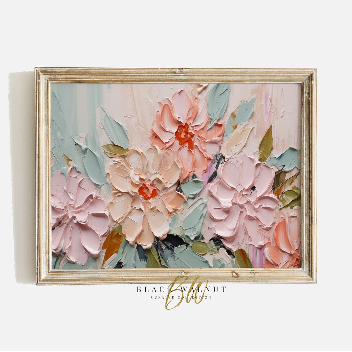 Pastel Peony Flowers Impasto 3D Painting Soft Pink Floral Art Print
