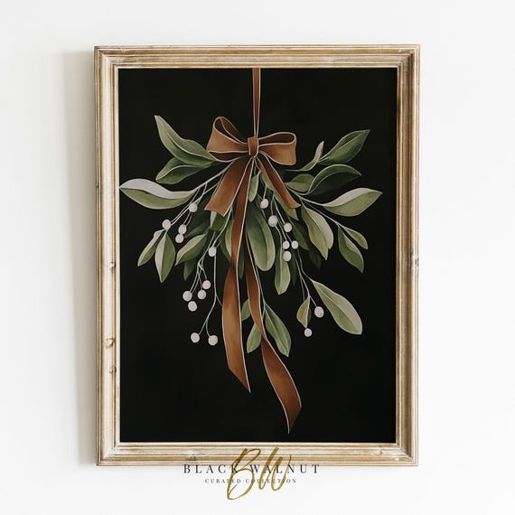 Mistletoe Dark Winter Christmas Holiday Art Print