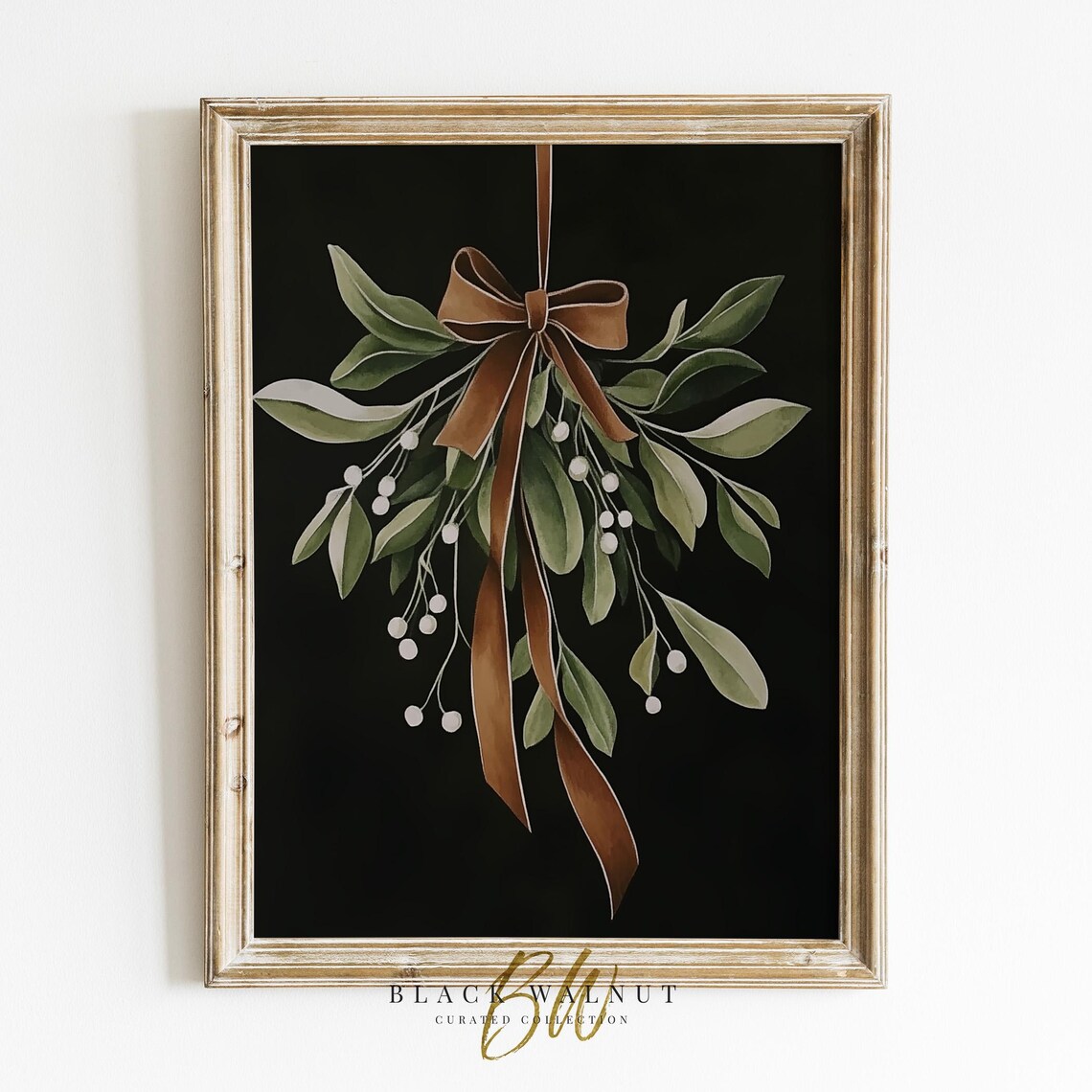 Mistletoe Dark Winter Christmas Holiday Art Print