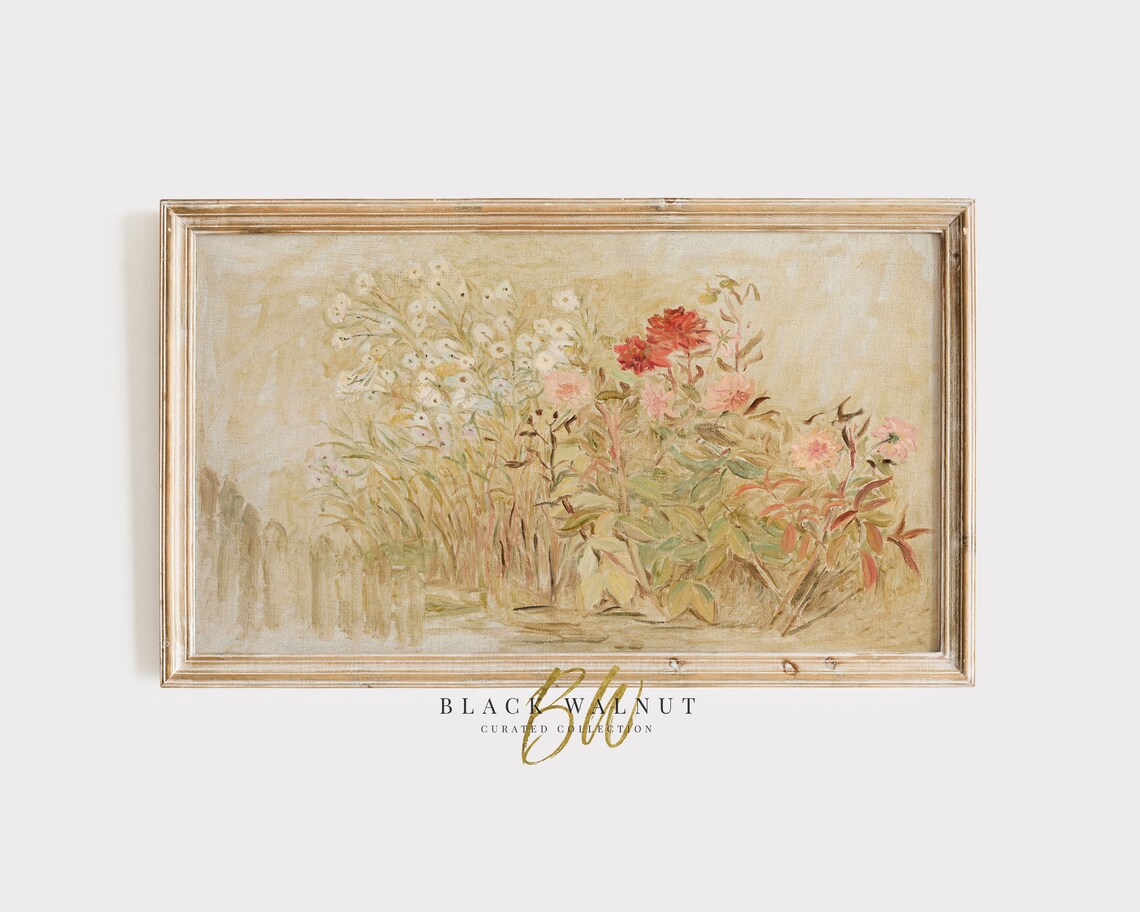 Soft Pastel Wildflowers Muted Field Antique Flower Painting Wall Art
