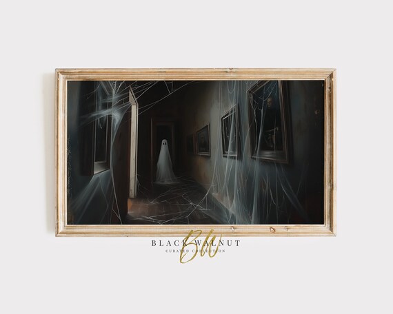 Ghost In Dark Cobweb Gallery Hallway Spooky Vintage Halloween Art Print