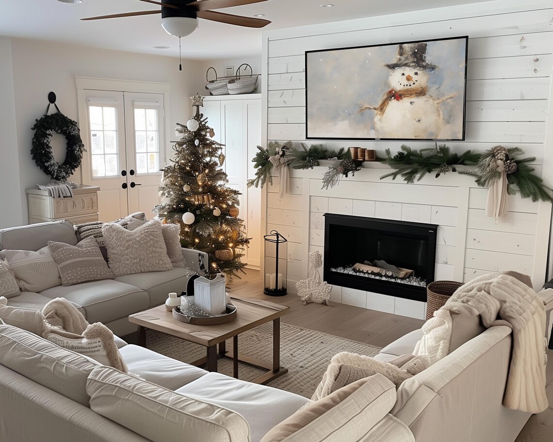 Snowman Frame Art Print, Snowy Winter Holiday Decor - Image 2