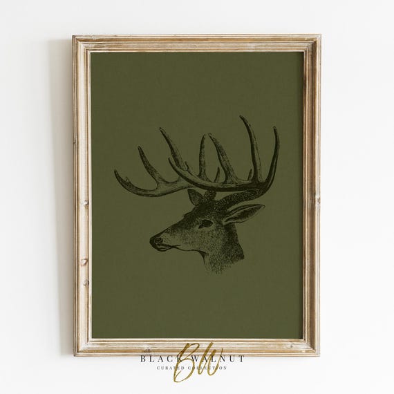 Deer Art Print, Minimalist Christmas Animal Sketch