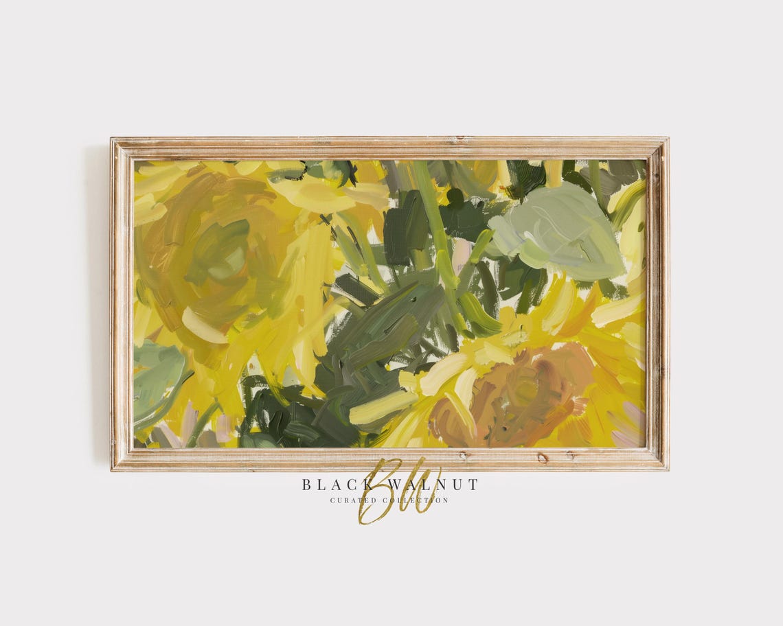 Frame Tv Art Sunflowers Painting Rustic Country Yellow Flowers Abstract Flowers Tv Screensaver Modern Farmhouse Tv Art