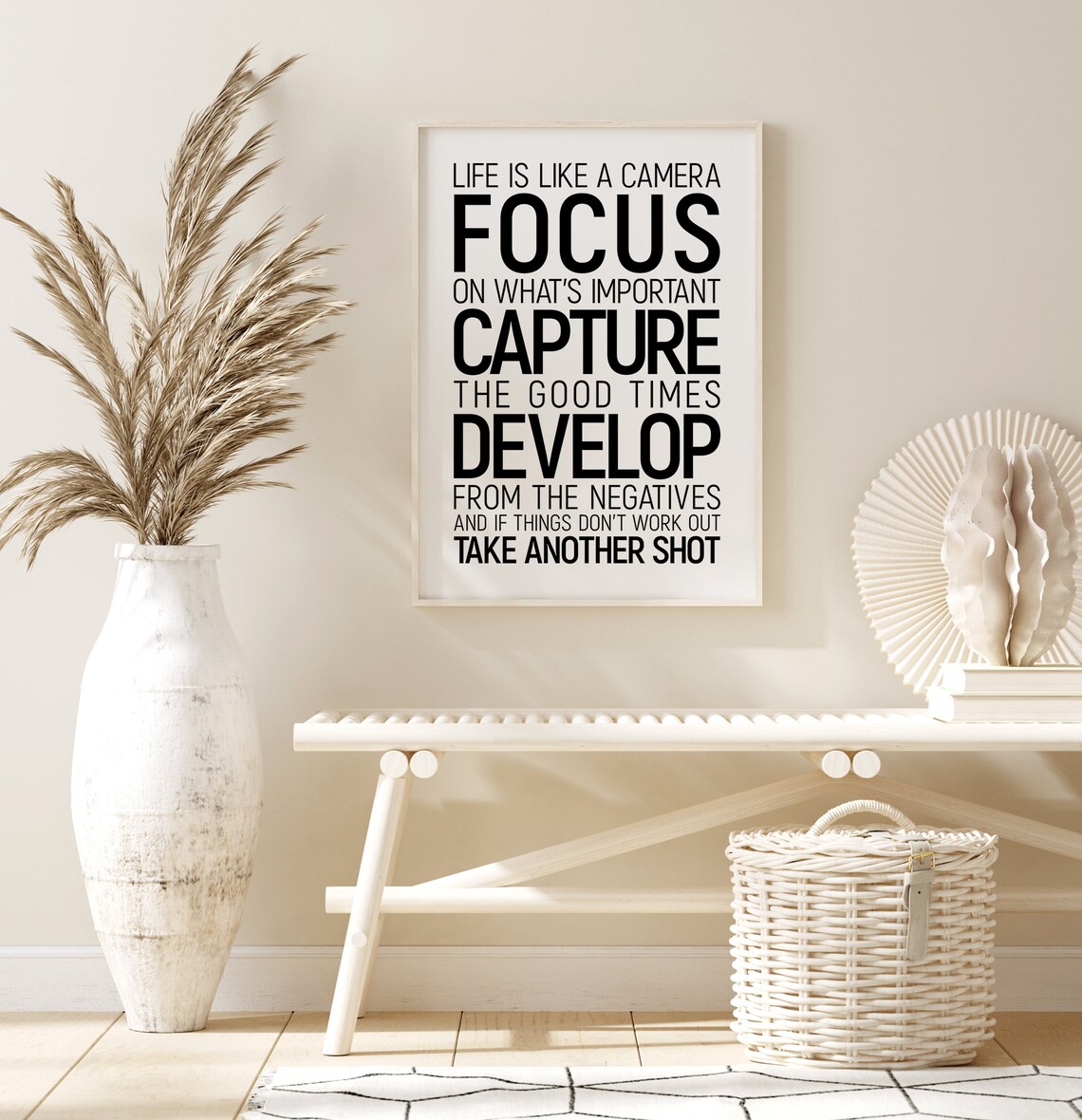 Life Is Like A Camera Focus Capture Develop White Quote Poster - Image 2