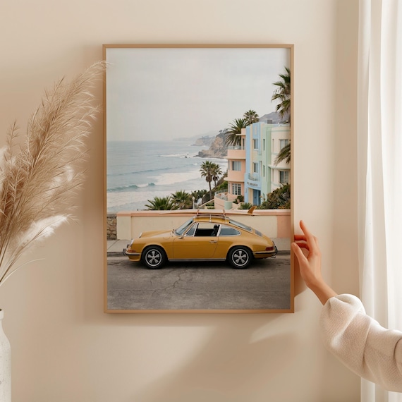 Porsche 911 Vintage Coastal Car Poster