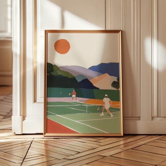 Abstract Tennis Retro Sports Decor, Geometric Match