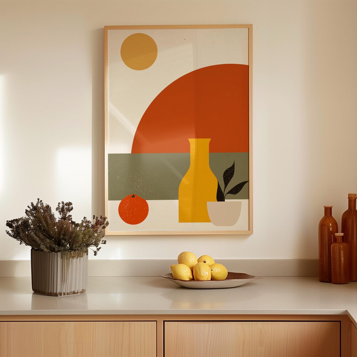 Midcentury Still Life Painting, Boho Vase Art