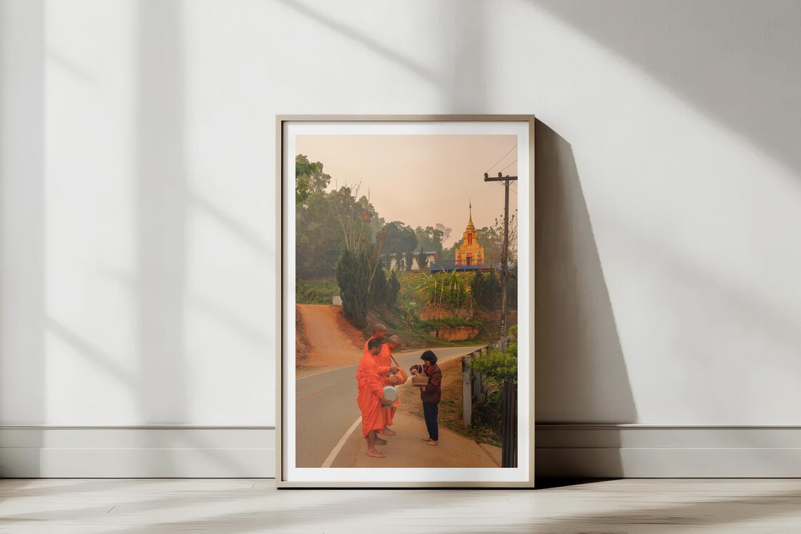 Thai Monks Alms Giving Poster North Thailand Temple Photography