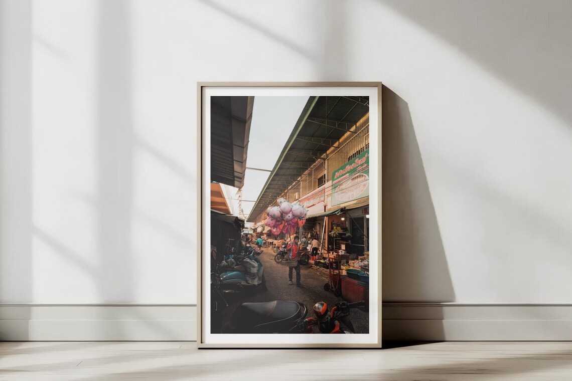 Asian Street Market Alley with Scooters Street Photography Poster