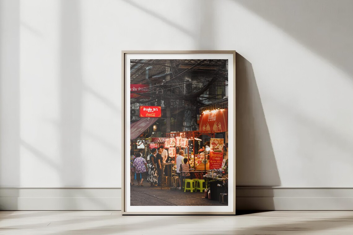 Bangkok Night Market Street Food Stalls City Lights Photo Poster