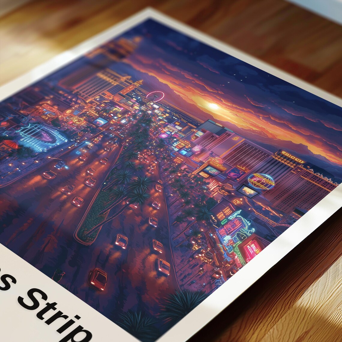 Las Vegas Strip Nevada Neon Casino Nightlife Sunset View Travel Poster - Image 2
