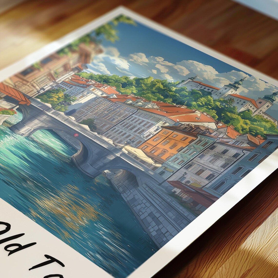 Ljubljana Old Town Slovenia River Bridge Castle Hill Travel Poster - Image 2