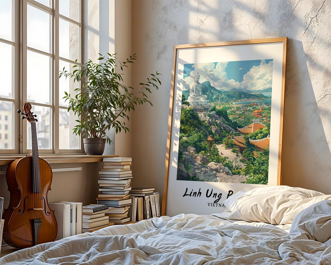 Linh Ung Pagoda Vietnam Travel Poster, Minimalist - Image 3