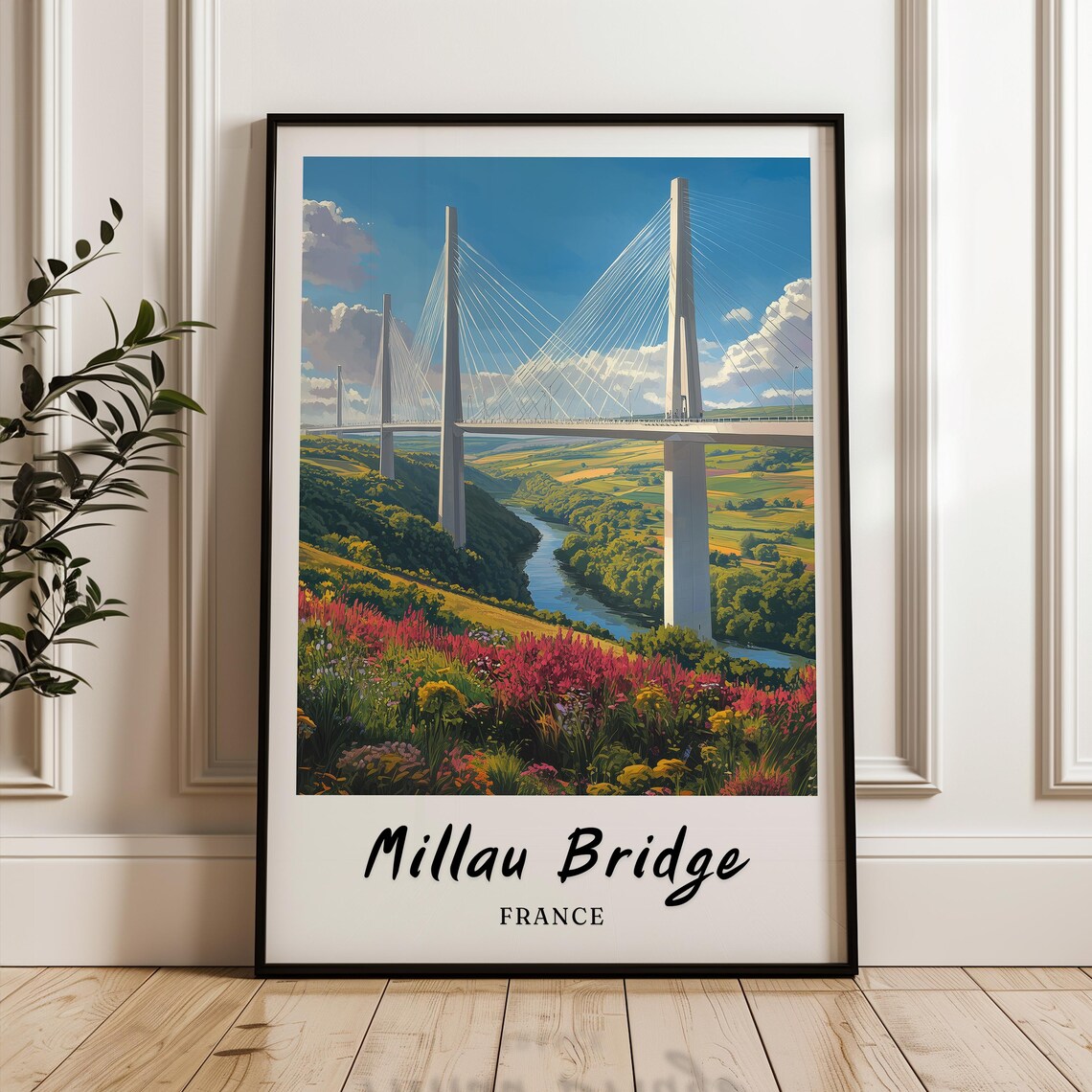 Millau Bridge France Travel Poster, Minimalist