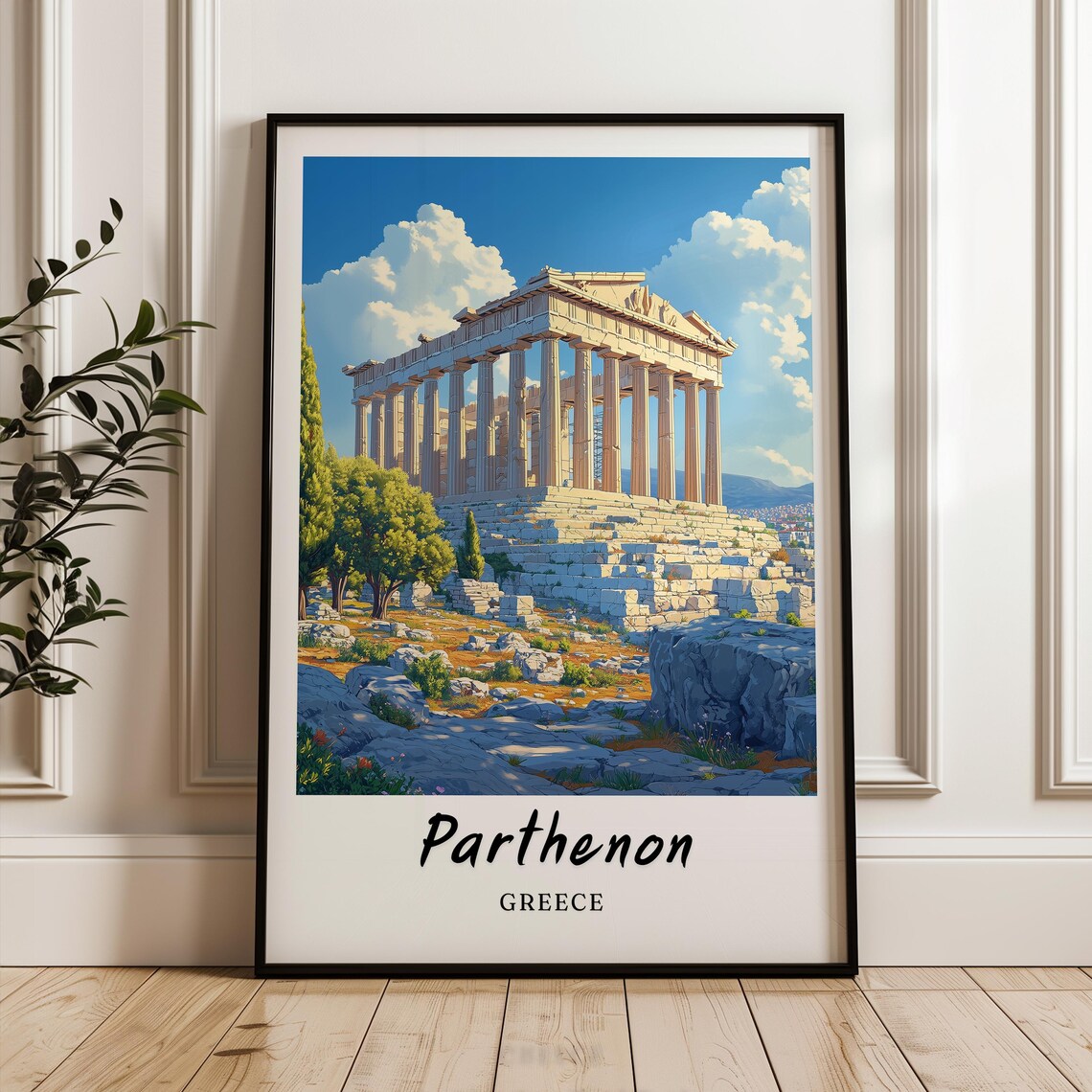 Parthenon Greece Travel Poster, Minimalist Europe