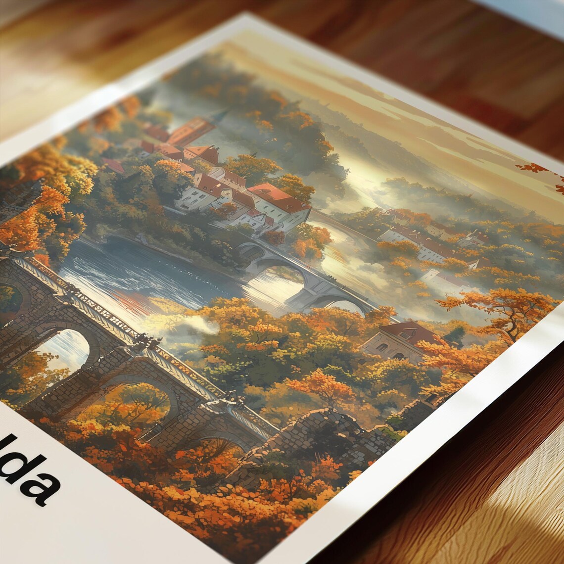 Sigulda Latvia Golden Autumn River Valley Stone Viaduct Poster - Image 2