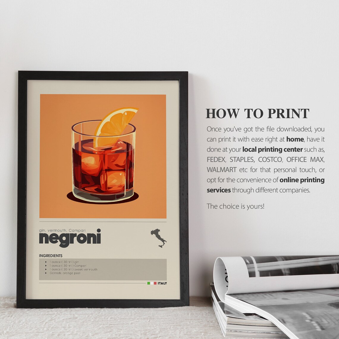 Negroni Cocktail Minimalist Classic Drink Art Print - Image 3