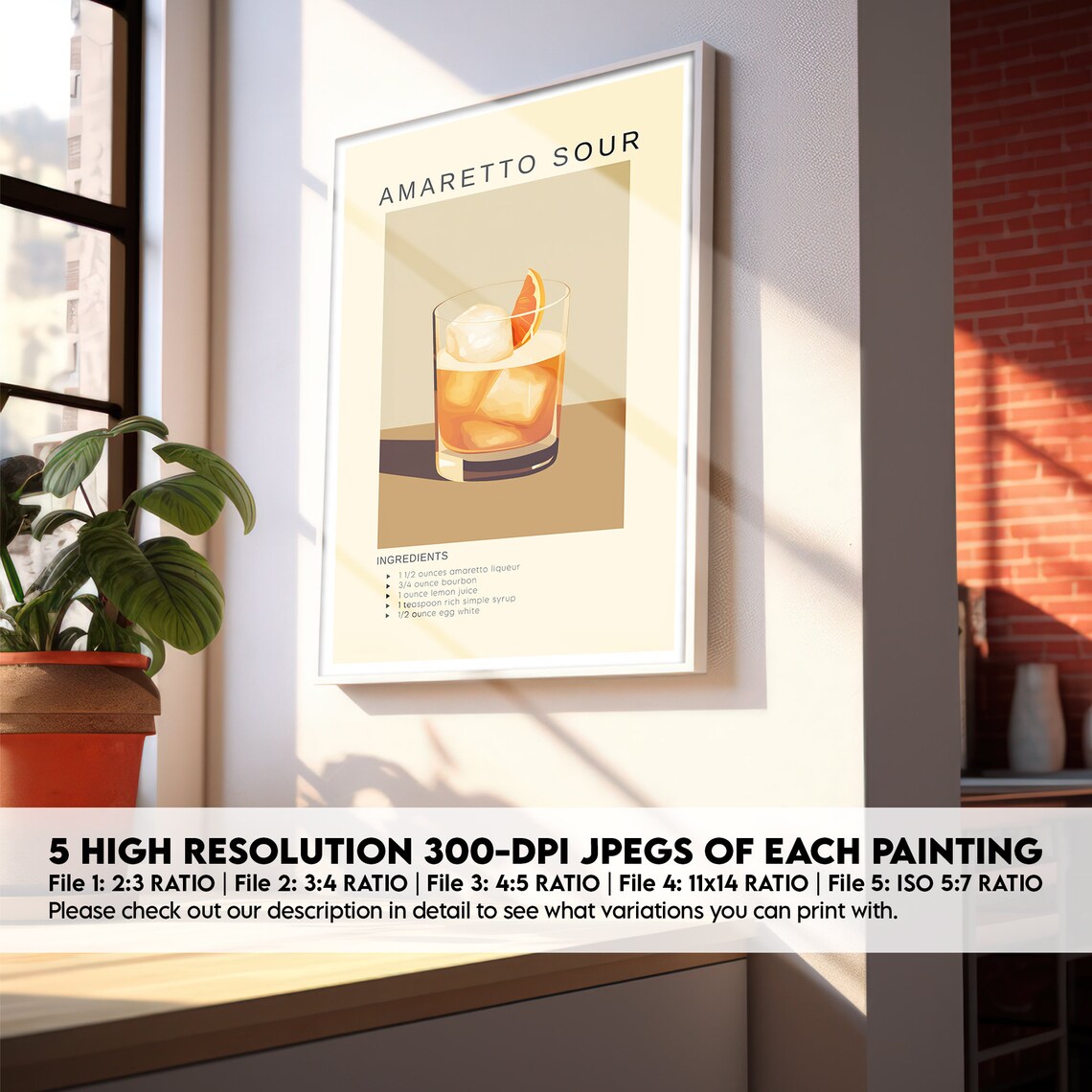 Amaretto Sour Cocktail Art Print, Bar Cart Decor - Image 2