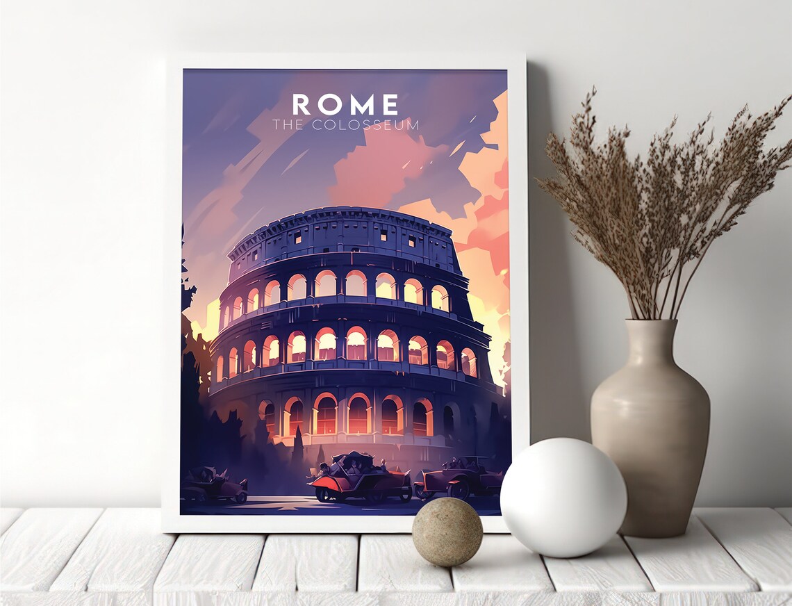 Rome Colosseum Italy Ancient Arena Sunset Vintage Travel Poster - Image 3