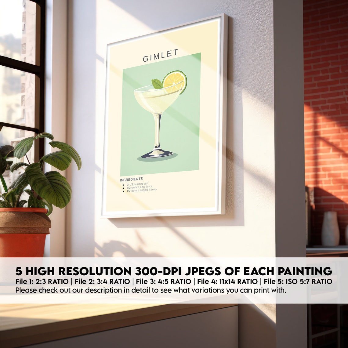 Gimlet Gin Lime Cocktail Recipe Minimalist Coupe Glass Poster - Image 2