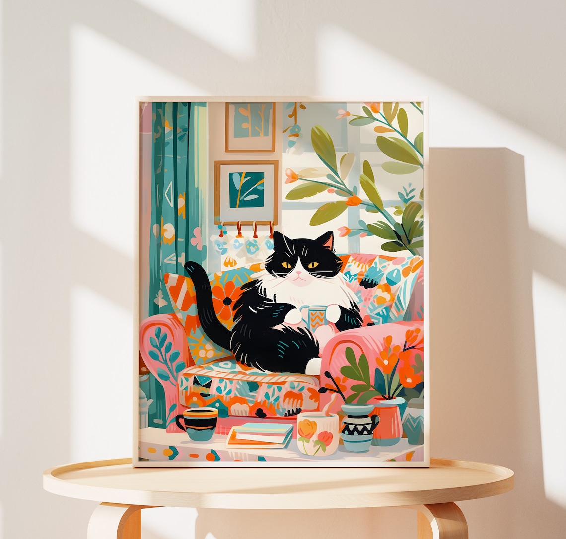 Tuxedo Calico Cat Art Print, Gift for Cat Lovers