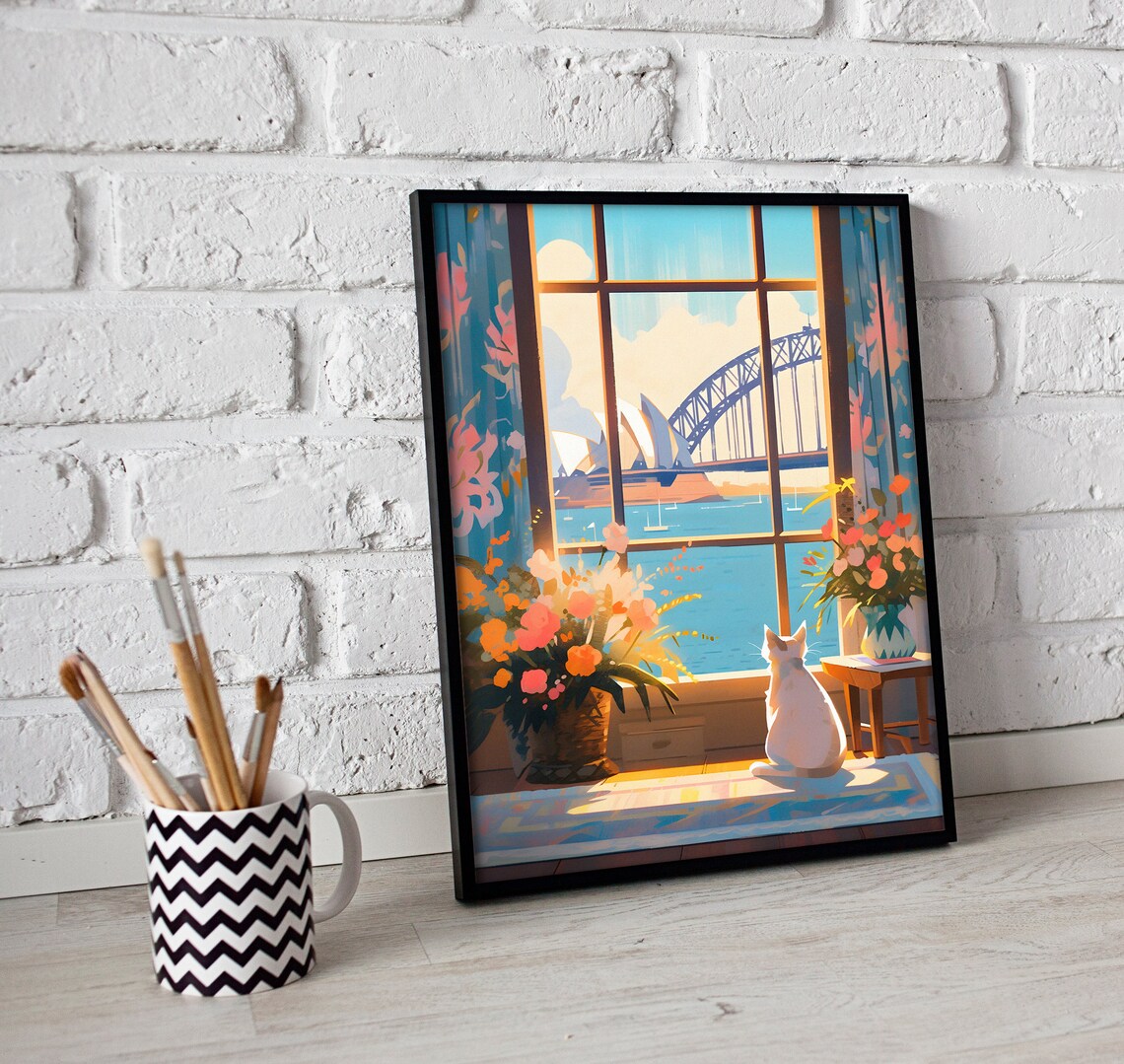 Sydney Opera House Cat Art Print, Australia Love - Image 2