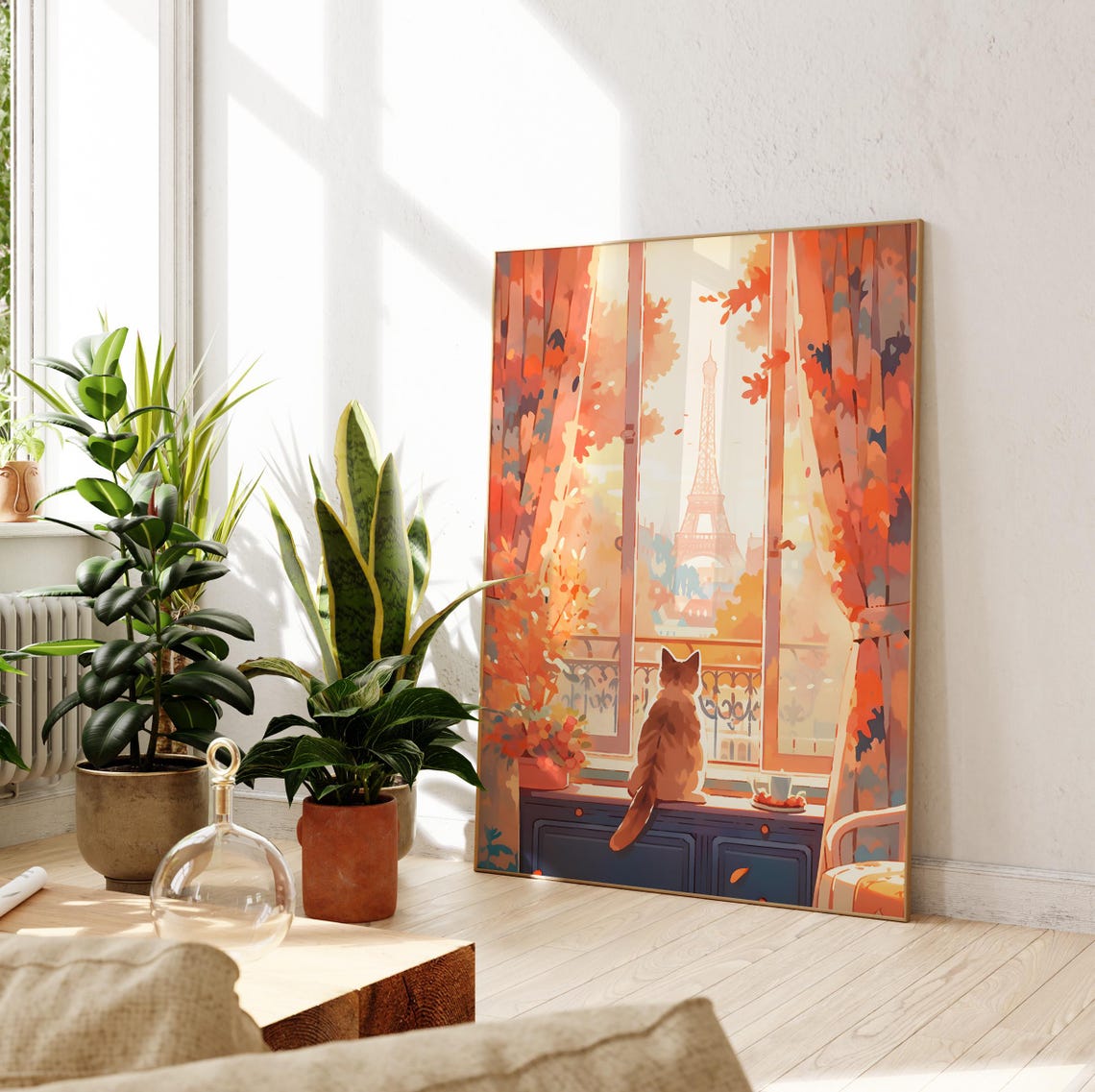 Tabby Cat Gazing at the Eiffel Tower from a Paris Window Poster - Image 2
