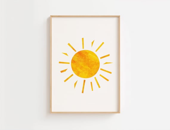 Bright Yellow Sun Collage Style Kids Nursery Decor Sunny Print