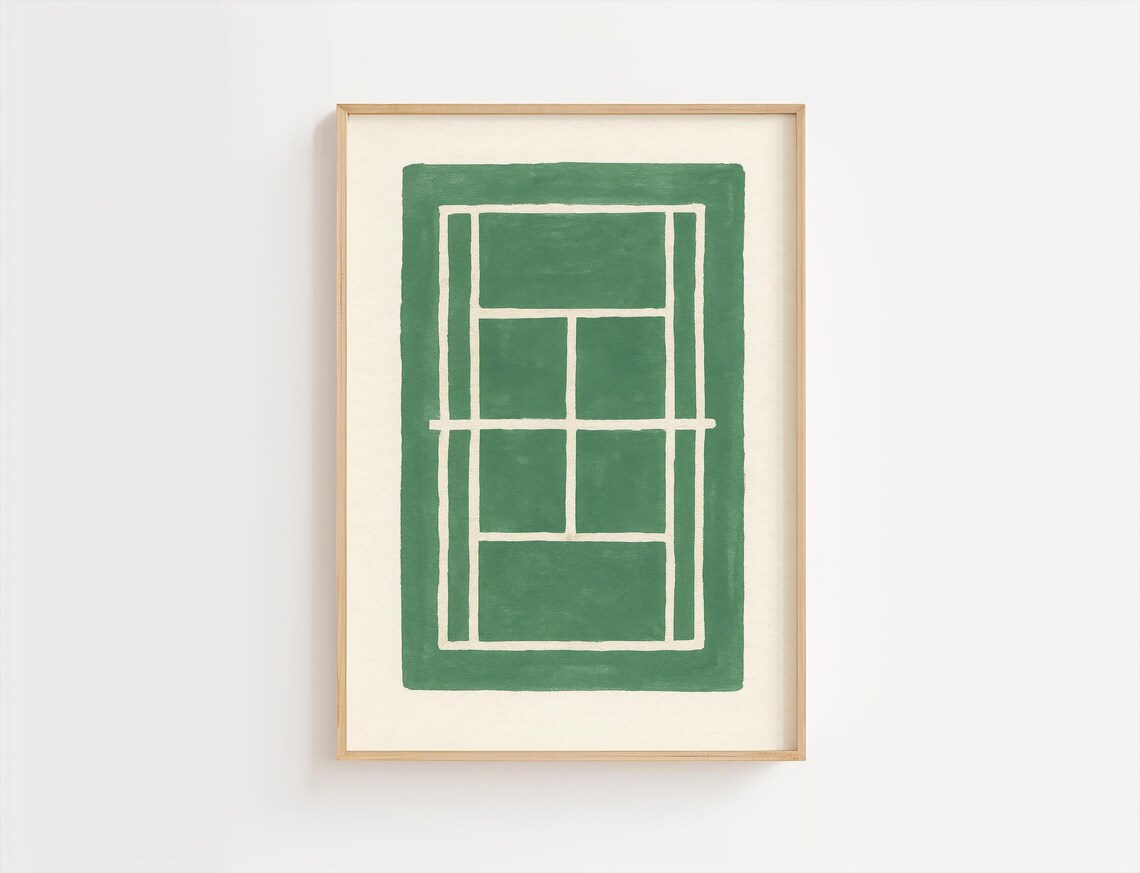 Green Tennis Court Aerial View Minimalist Sports Kids Room Poster