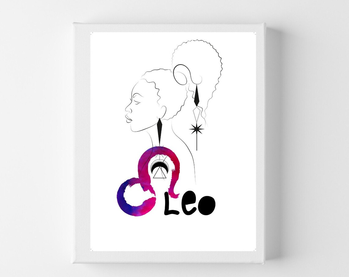 Leo Zodiac Line Art Woman Watercolor Lion Glyph Star Sign Poster
