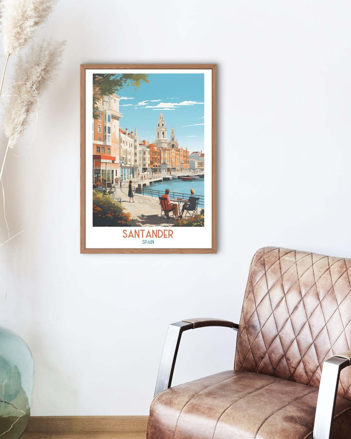 Santander Spain Waterfront Promenade Cathedral Towers Harbor View Poster - Image 2