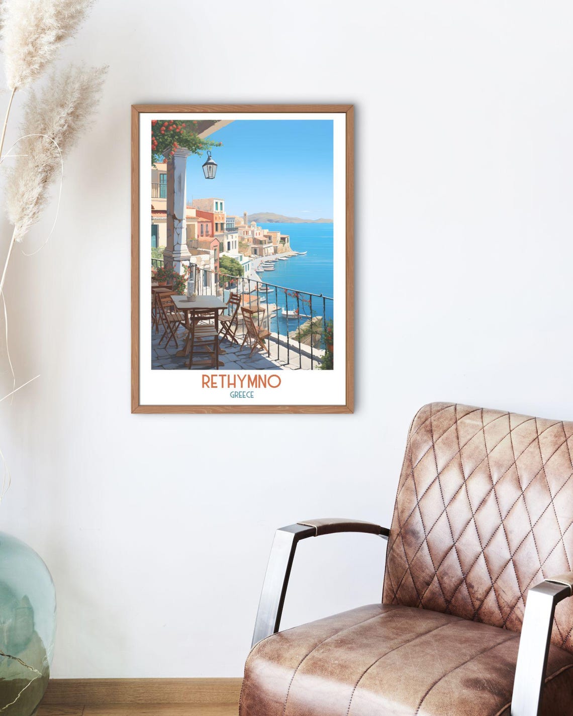 Rethymno Greece Cafe Terrace Overlooking Harbor and Sea Travel Print - Image 2