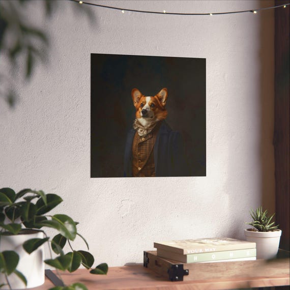 Corgi Maximalist Eclectic Victorian Poster Print Bold Altered Animal Portrait Fantasy Fun Colorful Renaissance Rustic Art